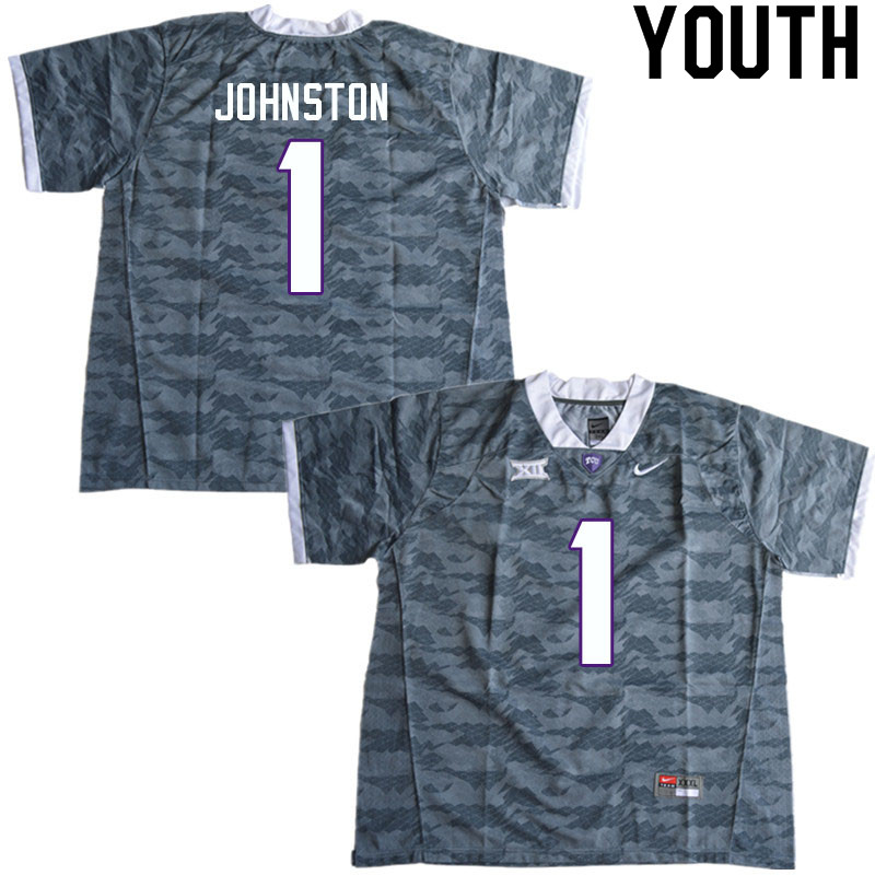 Youth #1 Quentin Johnston TCU Horned Frogs College Football Jerseys Sale-Gray